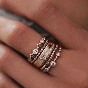 new 5pcs Rose Gold Crystal Statement Ring